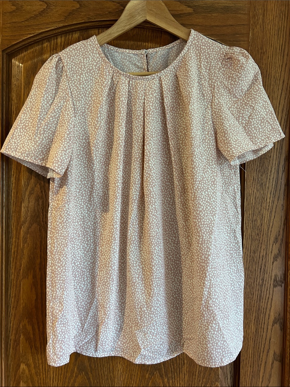 SHEIN Blush Pink Short-Sleeve Pleated Dot Blouse